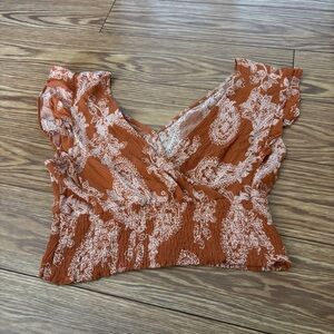 Women's Orange and White Paisley Cropped Blouse